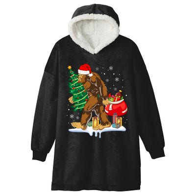 Bigfoot Christmas Tree Lights Xmas Sasquatch Lovers Hooded Wearable Blanket