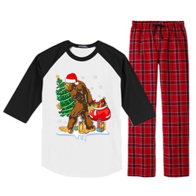 Bigfoot Christmas Tree Lights Xmas Sasquatch Lovers Raglan Sleeve Pajama Set