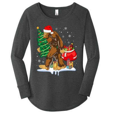 Bigfoot Christmas Tree Lights Xmas Sasquatch Lovers Women's Perfect Tri Tunic Long Sleeve Shirt