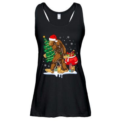 Bigfoot Christmas Tree Lights Xmas Sasquatch Lovers Ladies Essential Flowy Tank