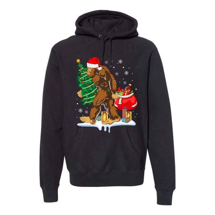 Bigfoot Christmas Tree Lights Xmas Sasquatch Lovers Premium Hoodie