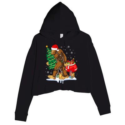 Bigfoot Christmas Tree Lights Xmas Sasquatch Lovers Crop Fleece Hoodie