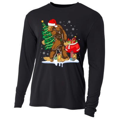 Bigfoot Christmas Tree Lights Xmas Sasquatch Lovers Cooling Performance Long Sleeve Crew