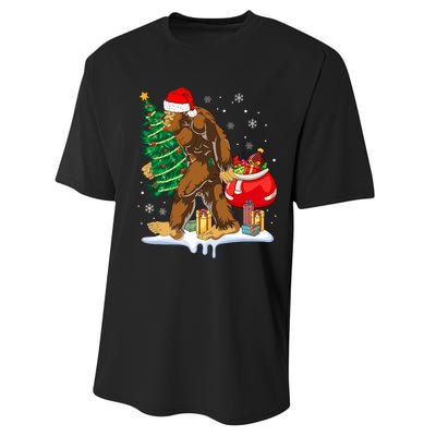 Bigfoot Christmas Tree Lights Xmas Sasquatch Lovers Performance Sprint T-Shirt