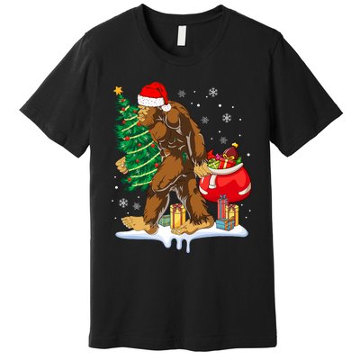 Bigfoot Christmas Tree Lights Xmas Sasquatch Lovers Premium T-Shirt