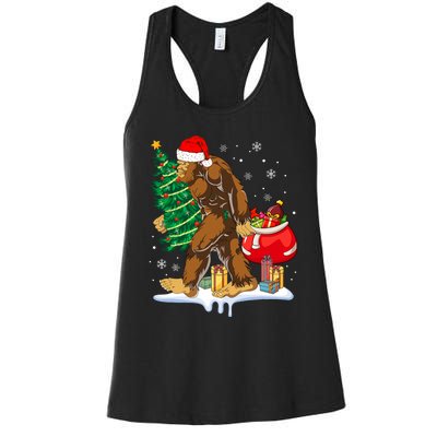 Bigfoot Christmas Tree Lights Xmas Sasquatch Lovers Women's Racerback Tank