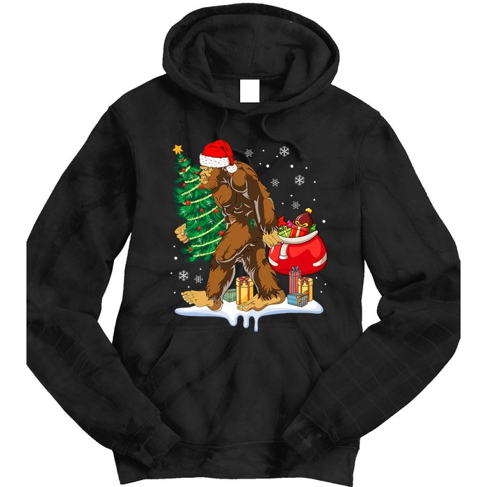 Bigfoot Christmas Tree Lights Xmas Sasquatch Lovers Tie Dye Hoodie