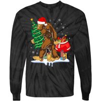 Bigfoot Christmas Tree Lights Xmas Sasquatch Lovers Tie-Dye Long Sleeve Shirt