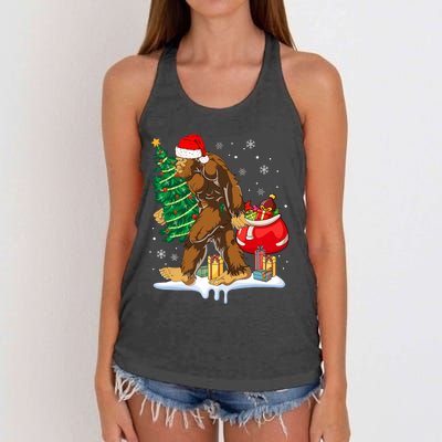 Bigfoot Christmas Tree Lights Xmas Sasquatch Lovers Women's Knotted Racerback Tank