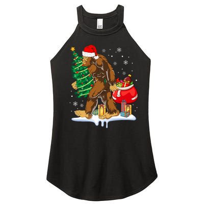 Bigfoot Christmas Tree Lights Xmas Sasquatch Lovers Women's Perfect Tri Rocker Tank