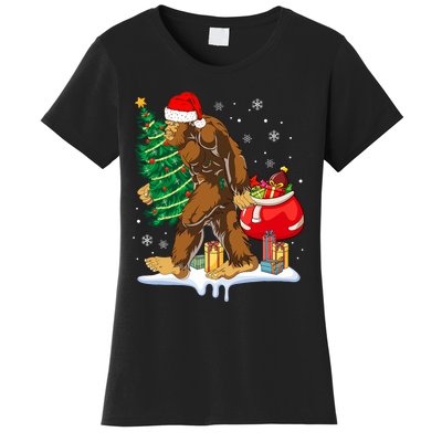 Bigfoot Christmas Tree Lights Xmas Sasquatch Lovers Women's T-Shirt