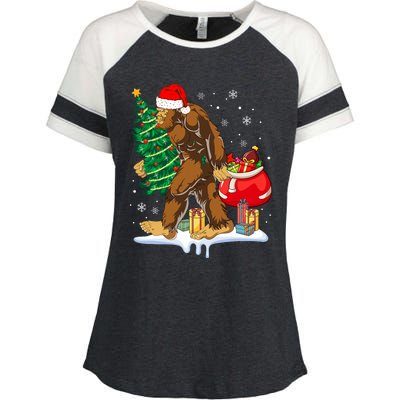 Bigfoot Christmas Tree Lights Xmas Sasquatch Lovers Enza Ladies Jersey Colorblock Tee