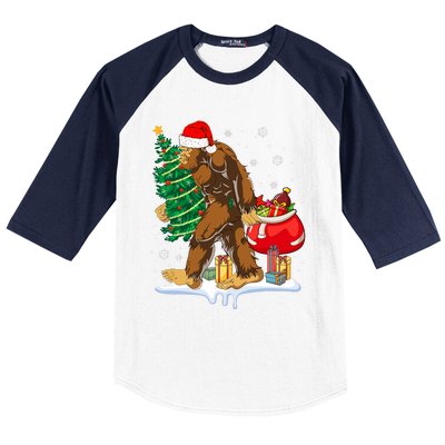 Bigfoot Christmas Tree Lights Xmas Sasquatch Lovers Baseball Sleeve Shirt