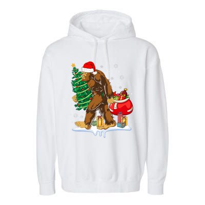 Bigfoot Christmas Tree Lights Xmas Sasquatch Lovers Garment-Dyed Fleece Hoodie