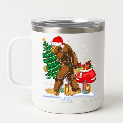 Bigfoot Christmas Tree Lights Xmas Sasquatch Lovers 12 oz Stainless Steel Tumbler Cup