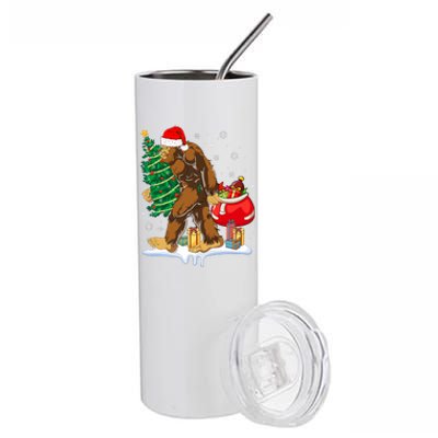 Bigfoot Christmas Tree Lights Xmas Sasquatch Lovers Stainless Steel Tumbler