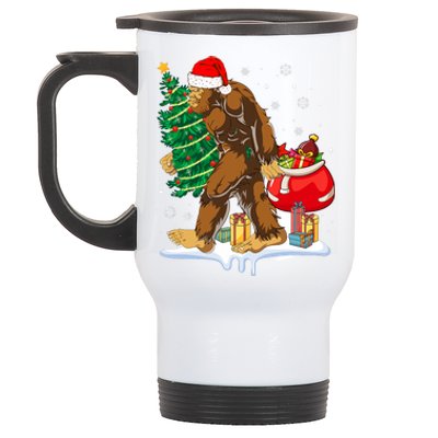 Bigfoot Christmas Tree Lights Xmas Sasquatch Lovers Stainless Steel Travel Mug