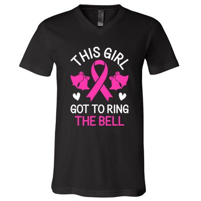 Breast Cancer This Girl Got To Ring The Bell Chemo Grad V-Neck T-Shirt