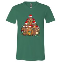 Beavers Christmas Tree Lights Xmas Pajamas For Family V-Neck T-Shirt