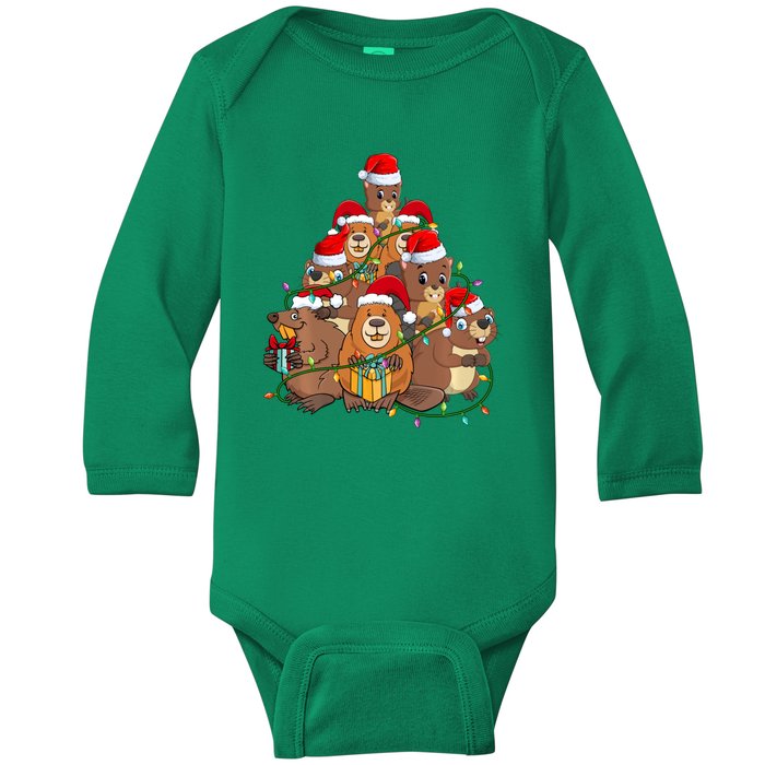 Beavers Christmas Tree Lights Xmas Pajamas For Family Baby Long Sleeve Bodysuit