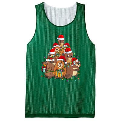 Beavers Christmas Tree Lights Xmas Pajamas For Family Mesh Reversible Basketball Jersey Tank