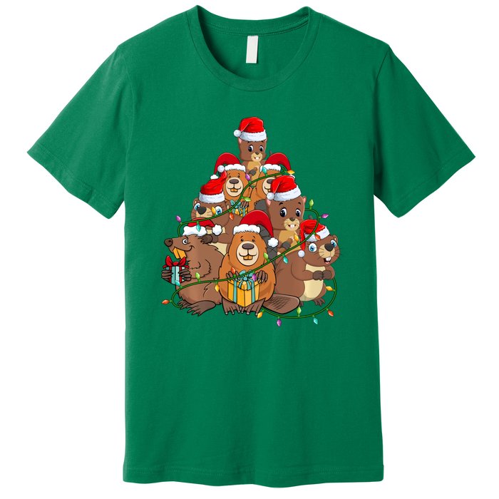 Beavers Christmas Tree Lights Xmas Pajamas For Family Premium T-Shirt