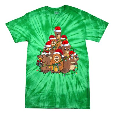 Beavers Christmas Tree Lights Xmas Pajamas For Family Tie-Dye T-Shirt