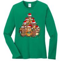 Beavers Christmas Tree Lights Xmas Pajamas For Family Ladies Long Sleeve Shirt