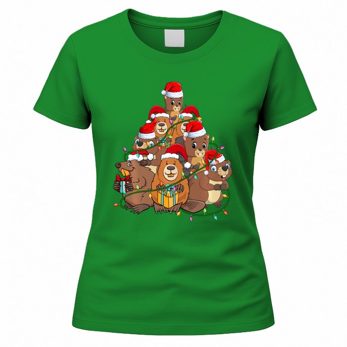 Beavers Christmas Tree Lights Xmas Pajamas For Family Women's T-Shirt