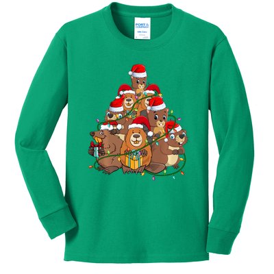 Beavers Christmas Tree Lights Xmas Pajamas For Family Kids Long Sleeve Shirt