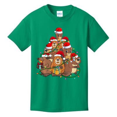 Beavers Christmas Tree Lights Xmas Pajamas For Family Kids T-Shirt