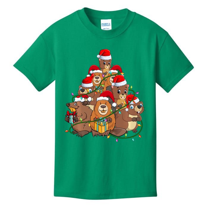 Beavers Christmas Tree Lights Xmas Pajamas For Family Kids T-Shirt