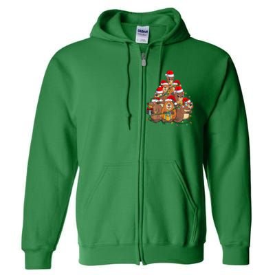 Beavers Christmas Tree Lights Xmas Pajamas For Family Full Zip Hoodie