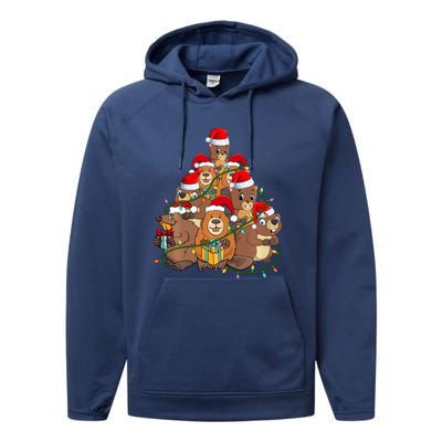 Beavers Christmas Tree Lights Xmas Pajamas For Family Performance Fleece Hoodie