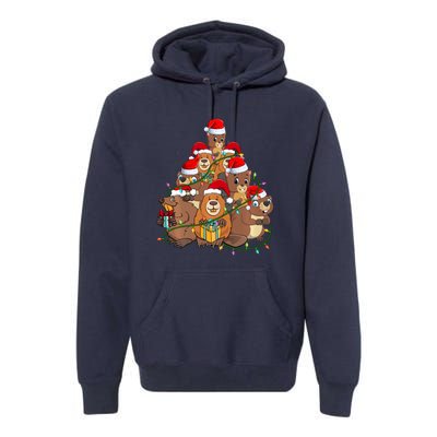 Beavers Christmas Tree Lights Xmas Pajamas For Family Premium Hoodie