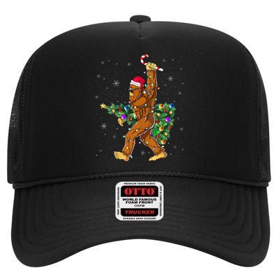 Bigfoot Christmas Tree Lights Xmas  Sasquatch Lovers  High Crown Mesh Back Trucker Hat