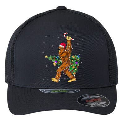 Bigfoot Christmas Tree Lights Xmas  Sasquatch Lovers  Flexfit Unipanel Trucker Cap