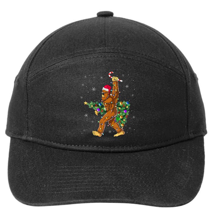 Bigfoot Christmas Tree Lights Xmas  Sasquatch Lovers  7-Panel Snapback Hat