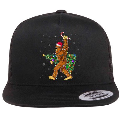 Bigfoot Christmas Tree Lights Xmas  Sasquatch Lovers  Flat Bill Trucker Hat