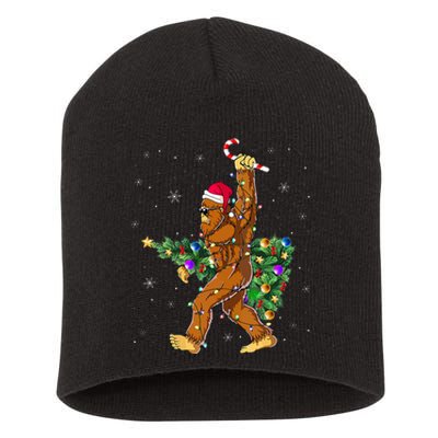 Bigfoot Christmas Tree Lights Xmas  Sasquatch Lovers  Short Acrylic Beanie