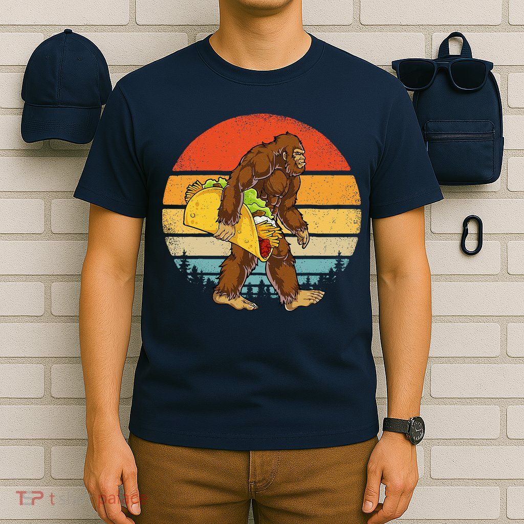 Bigfoot Carrying Taco Funny Cinco De Mayo Sasquatch T-Shirt