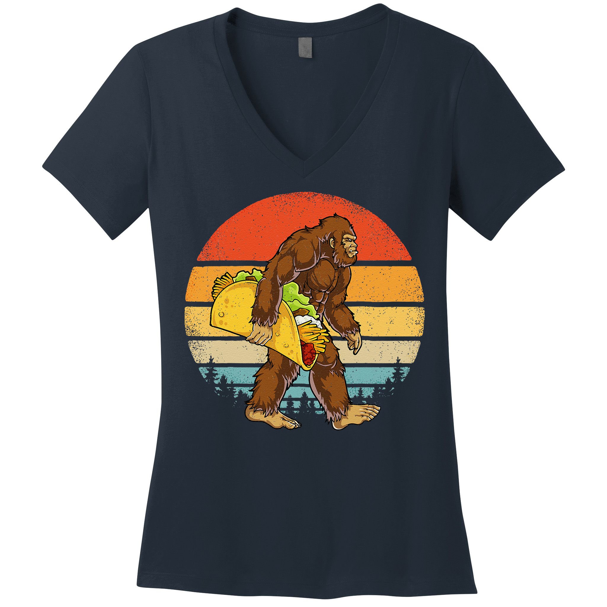 Bigfoot Carrying Taco Funny Cinco De Mayo Sasquatch Women's V-Neck T-Shirt