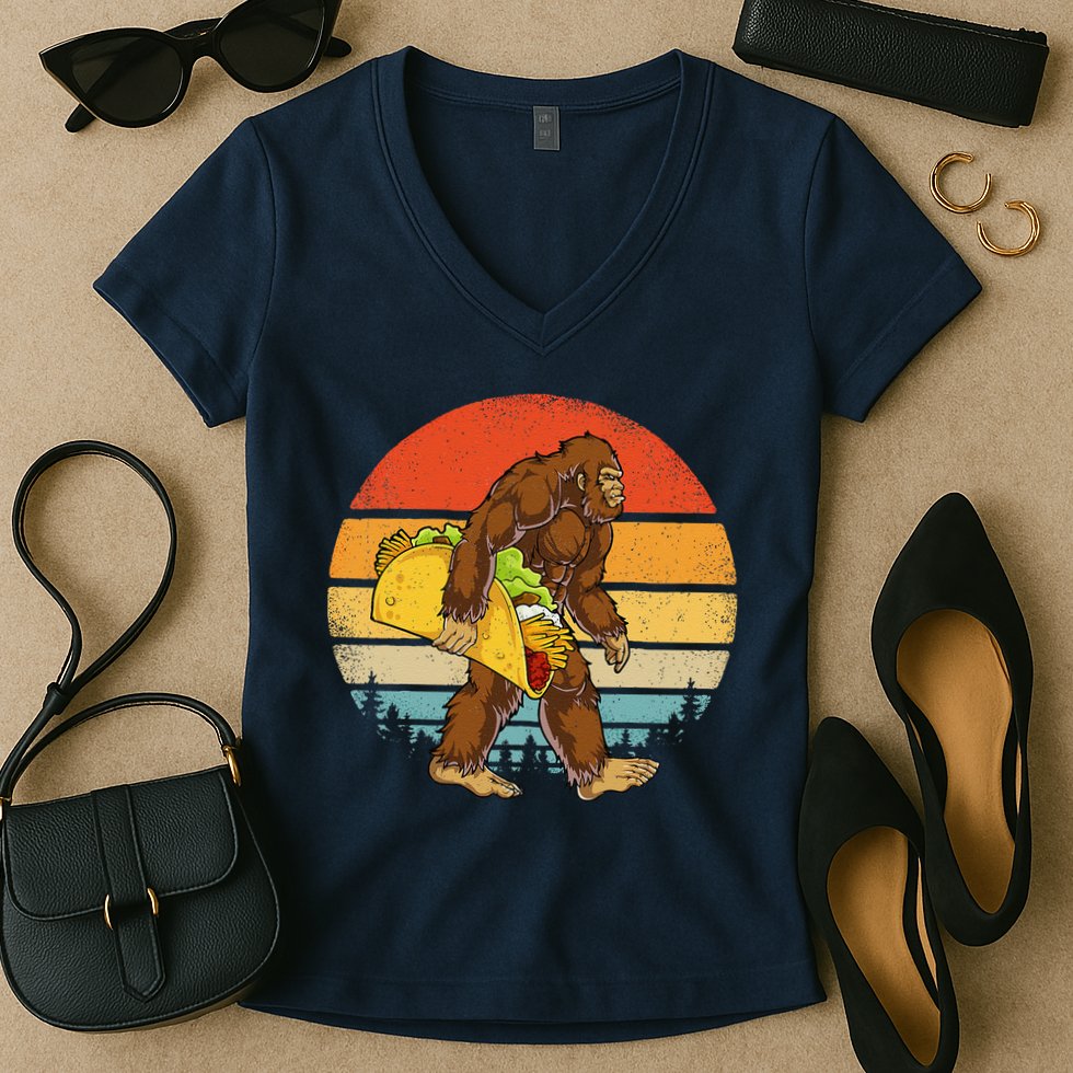 Bigfoot Carrying Taco Funny Cinco De Mayo Sasquatch Women's V-Neck T-Shirt