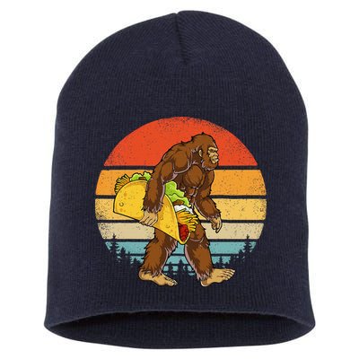 Bigfoot Carrying Taco Funny Cinco De Mayo Sasquatch Short Acrylic Beanie