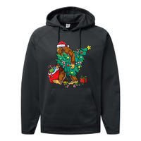 Bigfoot Christmas Tree Lights Xmas Sasquatch Lovers Performance Fleece Hoodie