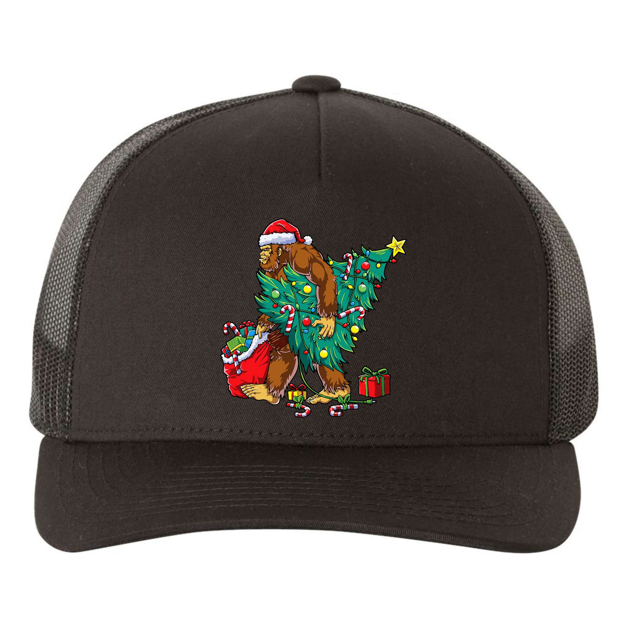 Bigfoot Christmas Tree Lights Xmas Sasquatch Lovers Yupoong Adult 5-Panel Trucker Hat