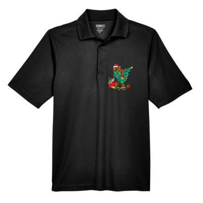 Bigfoot Christmas Tree Lights Xmas Sasquatch Lovers Men's Origin Performance Pique Polo