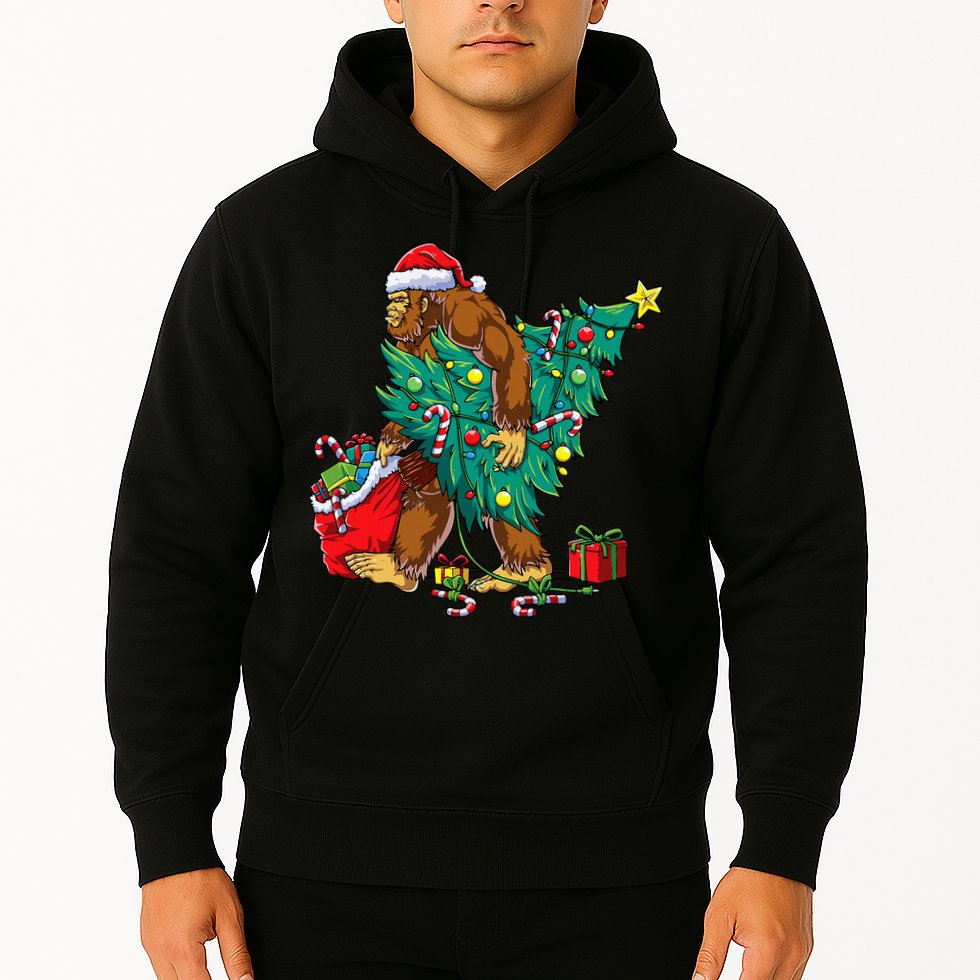 Bigfoot Christmas Tree Lights Xmas Sasquatch Lovers Hoodie