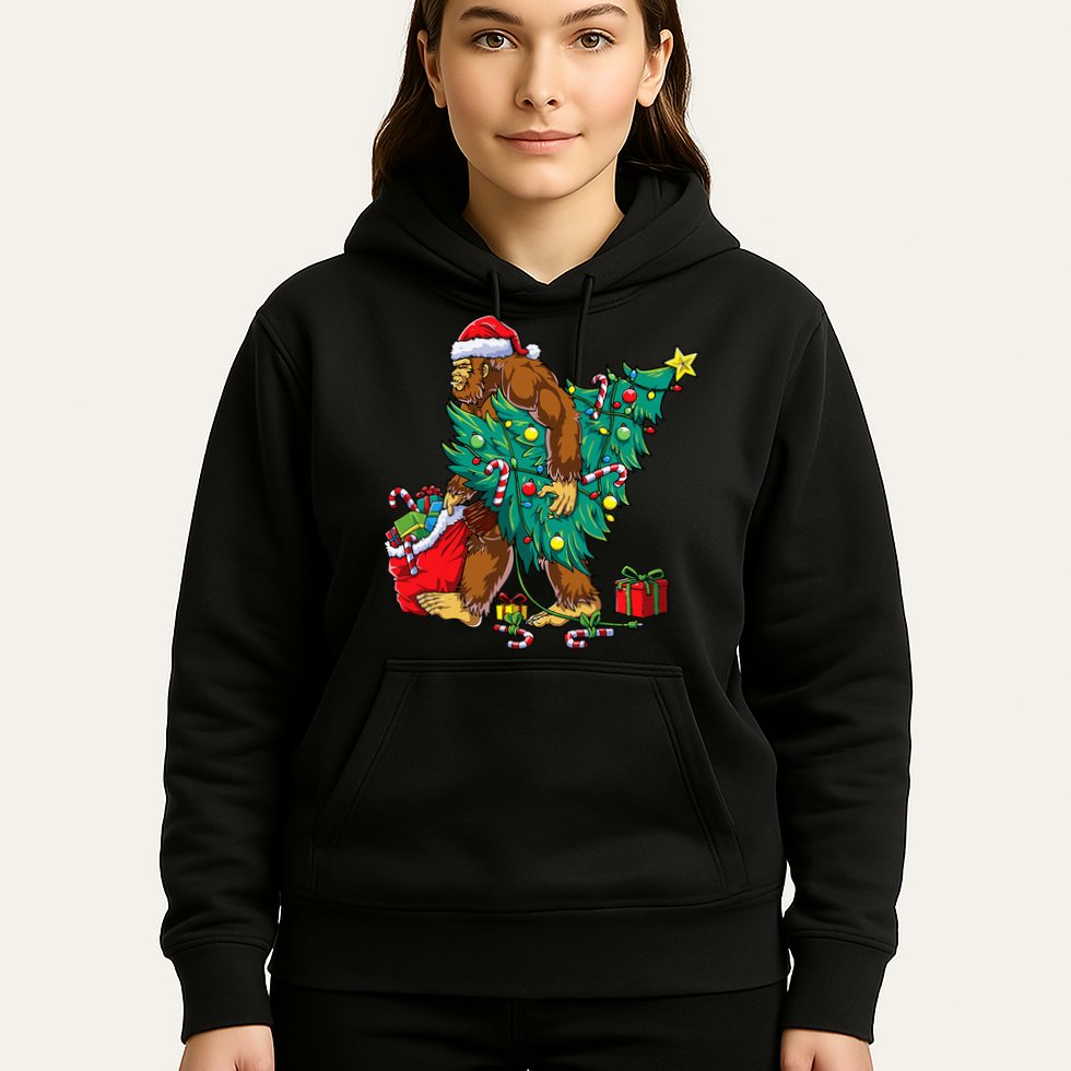 Bigfoot Christmas Tree Lights Xmas Sasquatch Lovers Hoodie
