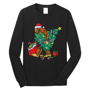 Bigfoot Christmas Tree Lights Xmas Sasquatch Lovers Long Sleeve Shirt